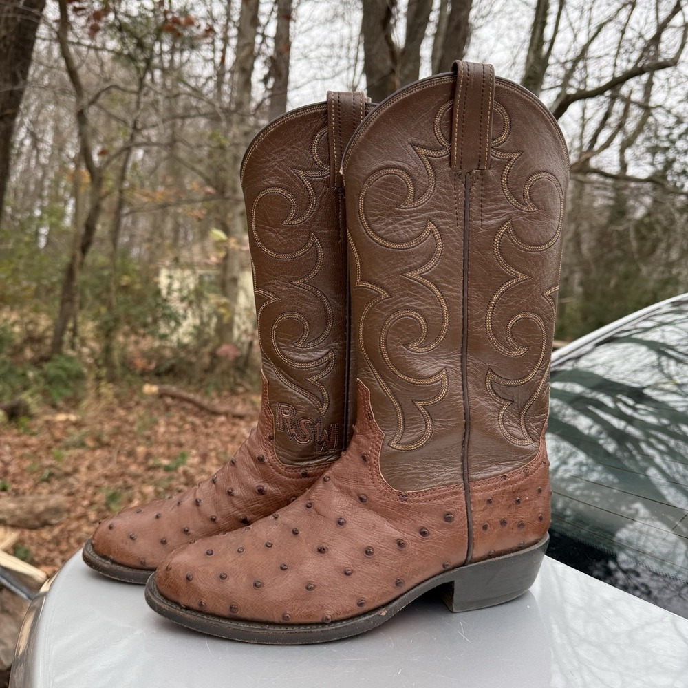 Vtg Morado Full Quill Ostrich Leather Boots Houston Texas Handmade Size 10?